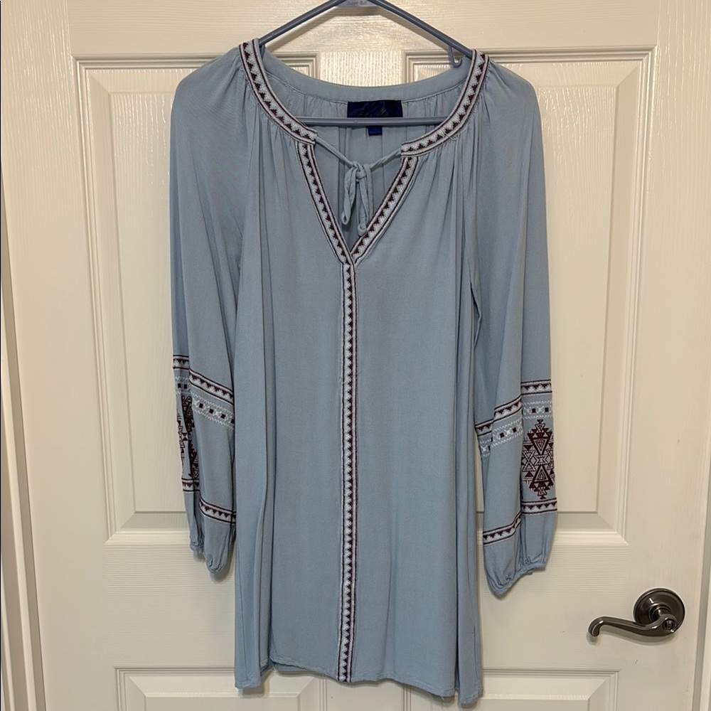 Blue Rain light blue embroidered long-sleeve dress